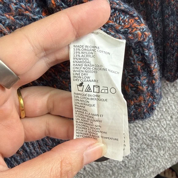 PrAna Full Zip Up Knit Sweater Cardigan Blue Rust Marled Womens L - Picture 6 of 11